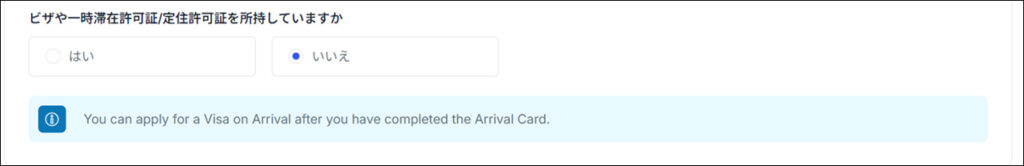 ビザ所有の有無入力部